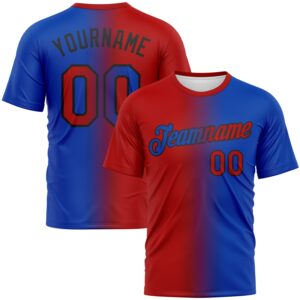Custom Thunder Blue Red-Black Gradient Fashion Performance T-Shirt