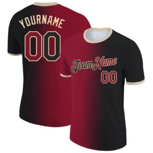 Custom Black Crimson-City Cream Gradient Fashion Performance T-Shirt