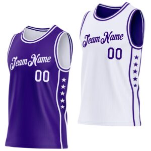 Custom Reversible Purple White Double Side Star Sublimation Basketball Suit Jersey