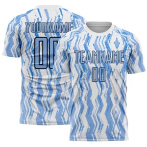 Custom White Light Blue-Black Argentina Splatter Pattern Sports Sublimation Soccer Uniform Jersey