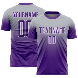 Custom Gray Purple-White Fade Fashion Sublimation Soccer Uniform Jersey