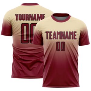 Custom Cream Crimson-Black Fade Fashion Sublimation Soccer Uniform Jersey