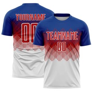 Custom Royal Red-White Colombia Gradient Lines Sublimation Soccer Uniform Jersey