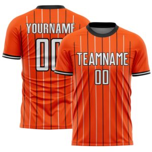 Custom Orange White-Black France Vertical Pinstripe Sublimation Soccer Uniform Jersey