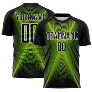 Custom Black Neon Green-White Brasil Geometric Chevron Sublimation Soccer Uniform Jersey