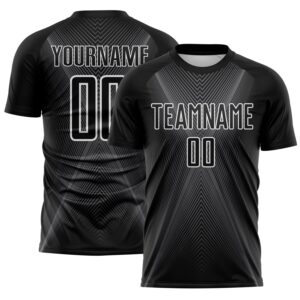 Custom Black Steel Gray-White Brasil Geometric Chevron Sublimation Soccer Uniform Jersey